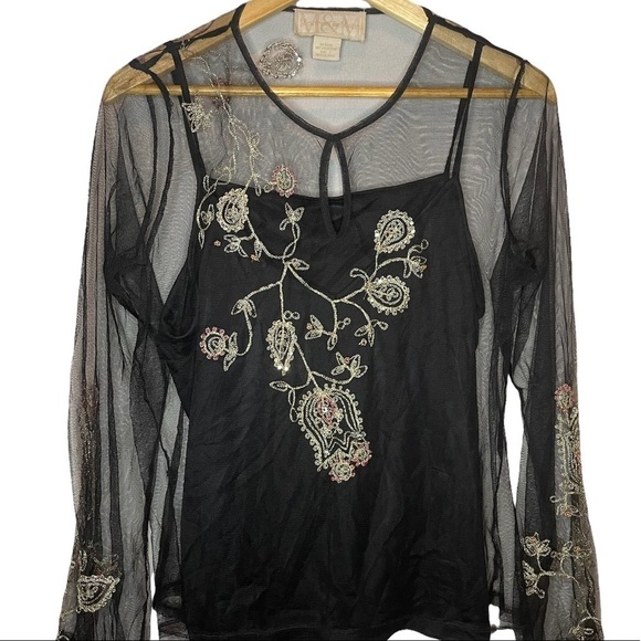 Monroe & Main black sheer long bell sleeve blouse friends style witchcore - Picture 3 of 8